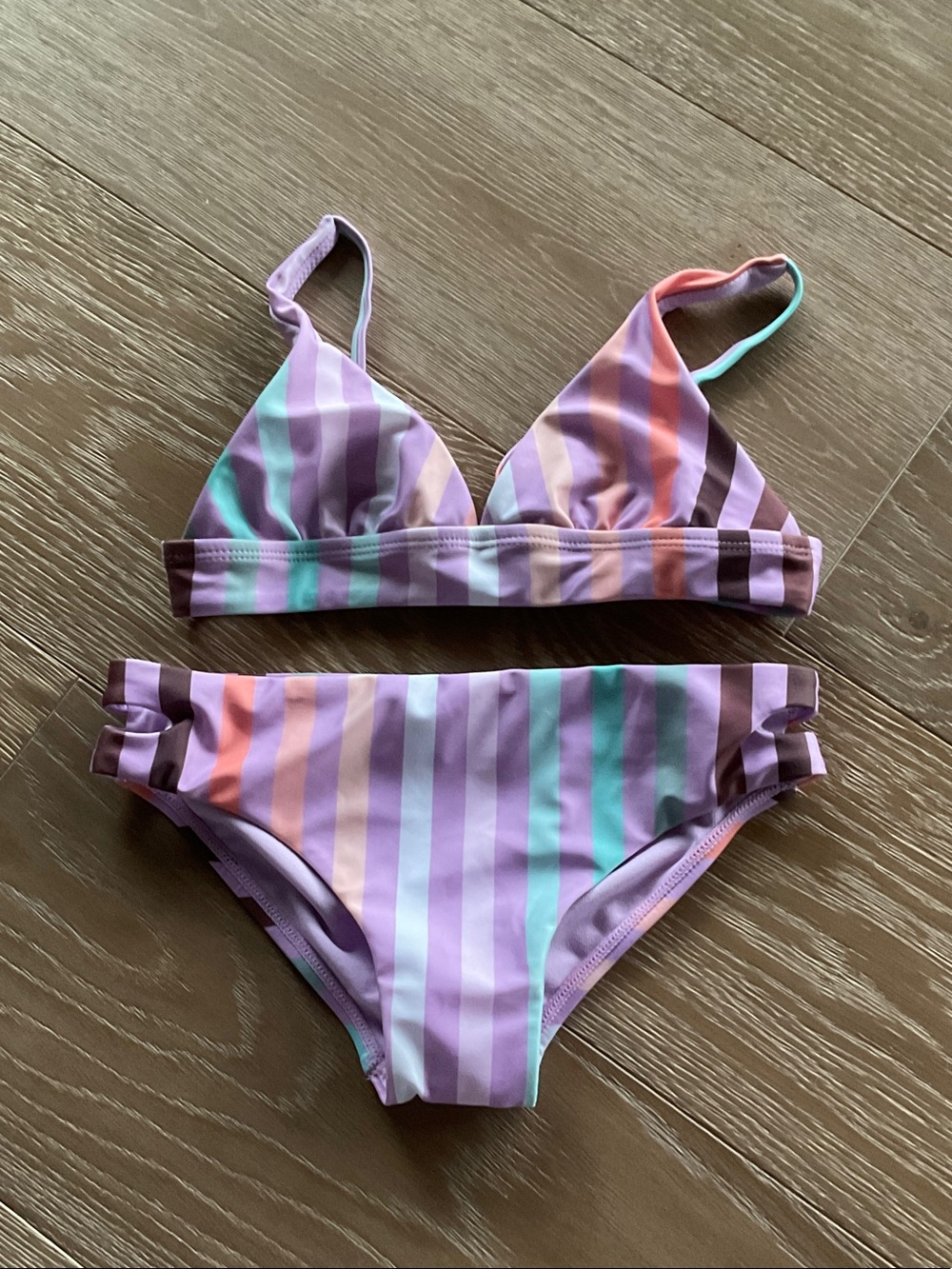 Raisins Girls Striped Bikini Set in Purple, Mint & Coral